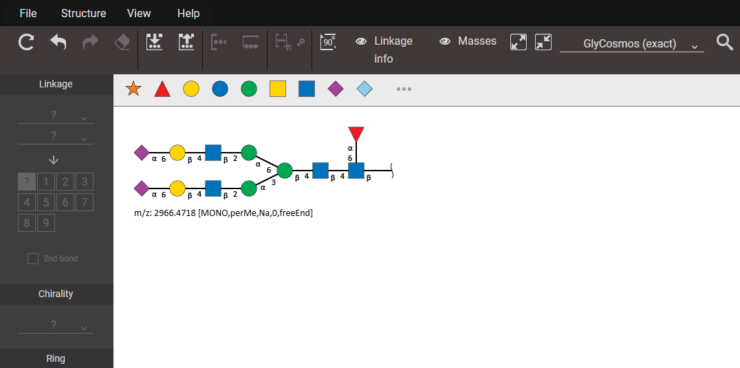 キャンバスに二本鎖の複合型N型糖鎖を追加した状態