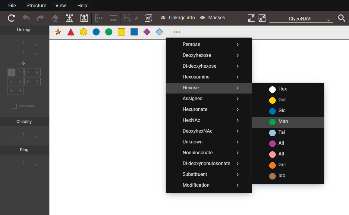 糖鎖構造を描くために単糖を選択